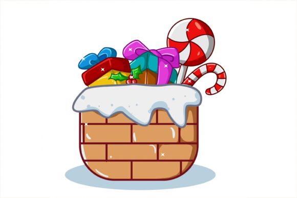 A Chimney Filled with Christmas Gifts: Festive Illustrations