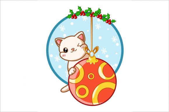 A Cute Cat on the Christmas Ball: Festive Illustrations