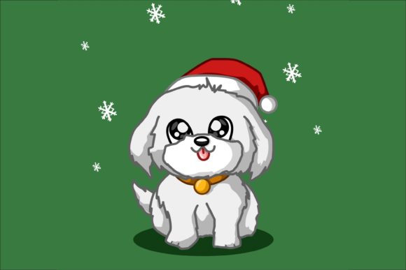 A White Dog Wearing Christmas Hat: Festive Illustrations