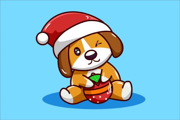 Brown Dog with Christmas Ball: Festive Illustrations