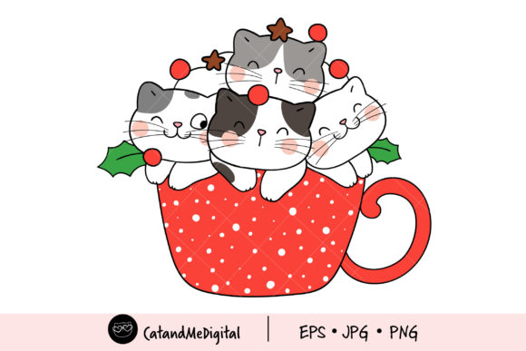 Cat Hot Chocolate Christmas Clipart: Cozy Illustrations