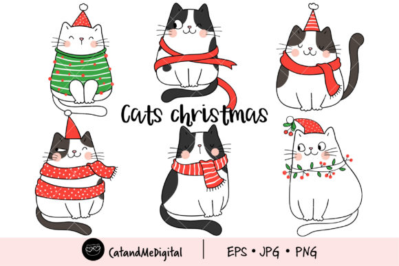 Cats Christmas Clipart: Festive Illustrations