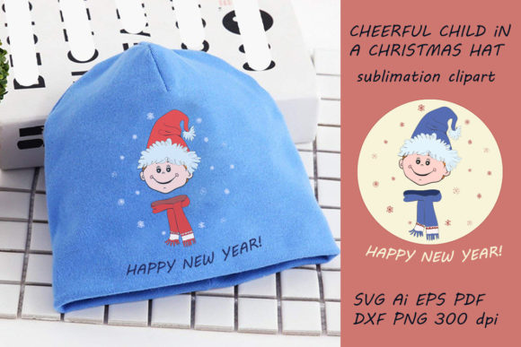Cheerful Child in a Christmas Hat: Festive Illustrations