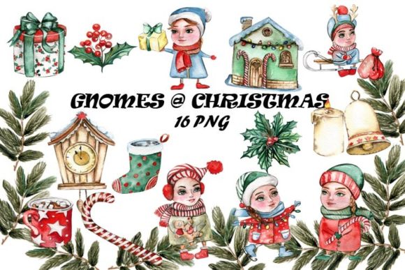 Christmas Clipart with Gnomes: Festive Illustrations