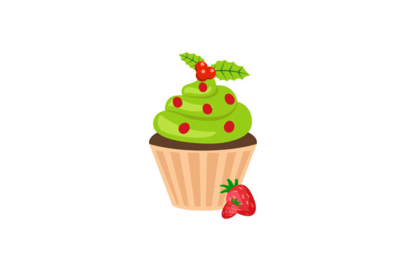 Christmas Green Tea Cake Strawberry Illustrations
