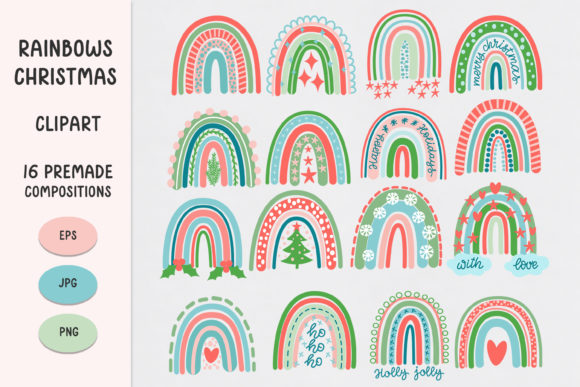 Christmas Rainbow Clipart: Vibrant Illustrations