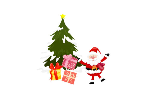 Christmas Tree Gift Box Santa Design Art Illustrations