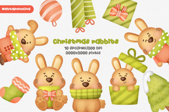 Happy Christmas Rabbits Png Clipart & Illustrations Review