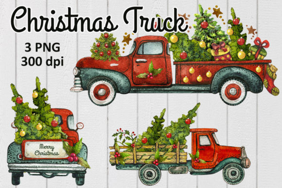 Merry Christmas Red Country Truck: Festive Illustrations