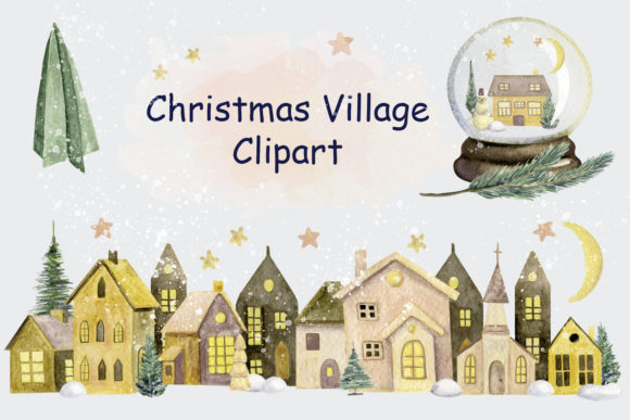 Merry Christmas Watercolor Country House Illustrations Review