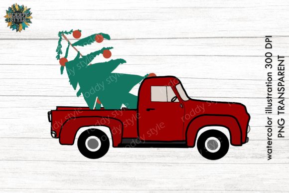 Red Truck Tree PNG: Festive Illustrations for Crafts