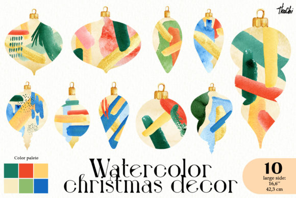 Review: Watercolor Christmas Tree Toys Clipart for Stitching