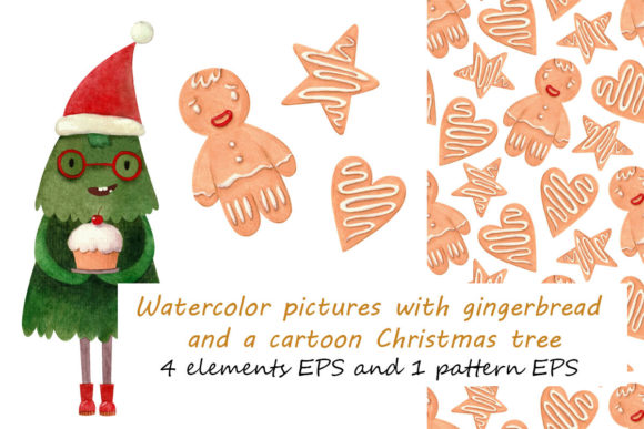 Reviewing Cartoon Christmas Tree and Gingerbread Illustrations