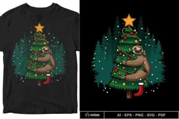 Sloth Hugging Tree Merry Christmas: Festive Illustrations