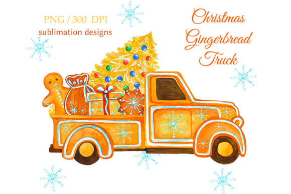 Watercolor Christmas Gingerbread Truck Illustrations Review